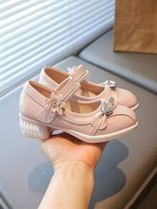 1 Pair Pink Cute Fashion, Massage Sole Slip-On Design, Soft Bottom Non-Slip High Heel Flat Baby Shoes Children Shoes, Suitable For All Seasons - Pink - View 4