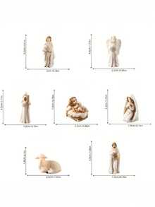 7pcs Christmas Nativity Scene Set, Miniature Jesus Birth Scene Figurines, Holy Family Statue Including Virgin Mary Joseph Baby Jesus Angel Sheep, Religious Christmas Decoration, Miniature Display Ornament For Home, Tabletop, Shelf, Desk Decor - A - View 8