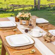 2pcs/Set White Gold Rim Square Plates, Premium Gold Rim Rounded Corner Design Party Tableware, 10.25 Inch And 7.5 Inch Dining Trays, Dessert Plates, Salad Plates, Suitable For Christmas, Wedding, Party, Home Dinner, Restaurant, Kitchen, Outdoor, Various Holiday Parties - White With Gold Trim - View 11