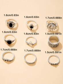 imoli 9 piezas Anillo con diseño redondo & de sol - Plata antigua - Ver 6
