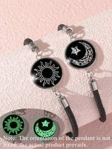 1 Pair Of European And American Fashion Sun Moon Stainless Steel Time Gemstone Youth Friend Bracelet Woven Hand Rope Night Light Bracelet - Multicolor - View 17