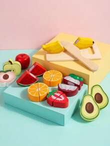 1 Set Of Pretend Simulation Fruit Kitchen Toys For Kids Cutting Game Children Early Educational Food Cognitive Role Play Wooden Toy - Multicolor - View 9