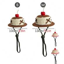 Cute Pet Cherry Cake Shaped Party Hat, Fun Bowknot Decor Puppy Kitten Cosplay Hat, Adorable Photo Prop Accessory, Suitable For Dog Cat Birthday Party Outfit - Multicolor - View 4
