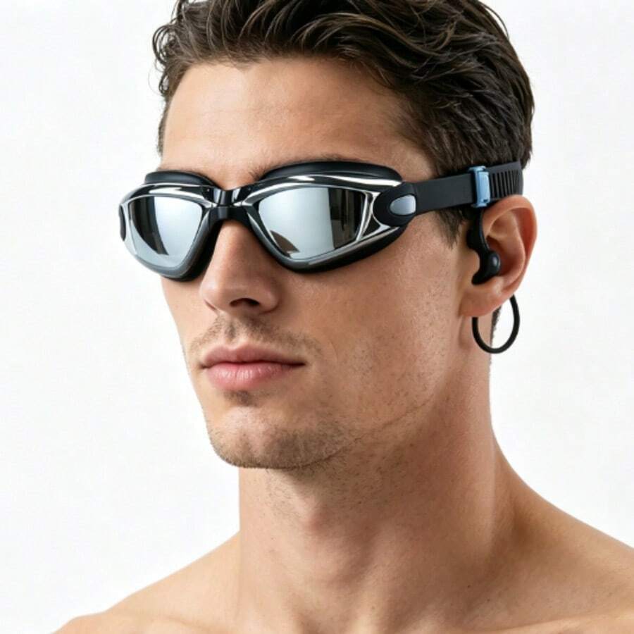 Adult Swimming Goggles With Built‑In Ear Plugs, Anti‑Fog Waterproof Large Frame Swim Glasses For Men Women - Multicolor - View 1