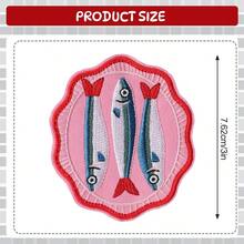 RHUAGYP 1pc Sardine Platter Embroidered Patch, Fun Three Fish Food Badge, Suitable For Seafood Lovers, For Jackets, Backpacks, Hats And Tote Bags Decoration - Multicolor - View 2
