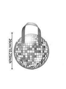 Disco Ball Design Tote Storage Bag, Retro 70s Theme Party Handbag, Silver Mirror Ball Pattern Round Handle Portable Bag, Reusable Portable Storage Bag, Suitable For Nightclub, Birthday, Bachelorette Party Decoration - Multicolor - View 3
