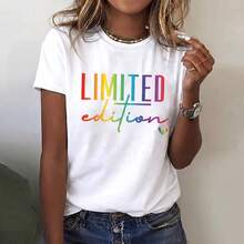 1 Pcs Cute Casual Limited Edition Graphic 100% Cotton T-Shirt, Pink Letter And Heart Print Crewneck Short Sleeve Top For Women Summer Daily Wear - White 6 - View 8