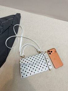 1件純色波點牛仔效果PU皮革方型包，附可調節肩帶翻蓋設計，時尚女款手提斜跨包，適合日常使用、大學生、上班、約會、購物 - 米色 - 查看 4