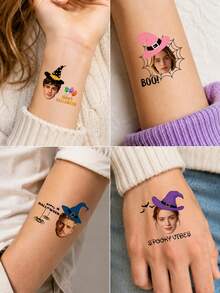 12-300pcs Custom Photo Temporary Tattoo, Personalized Halloween Portrait Fake Tattoo, Spooky Witch Spider Web Style, Customized Face Tattoo Sticker, Customizable Picture Design, Halloween Party Favor, Costume Party Accessory, Unique Holiday Gift - Rust - View 6
