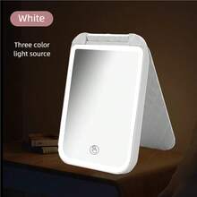 scbestuygo Portable LED Makeup Mirror, 300mAh Rechargeable Battery, 3 Lighting Modes, Touch Control And 3-Level Dimming, Compact Travel Mirror, Suitable For Bedroom, Bathroom, Dorm, Office, Vanity - White - View 2
