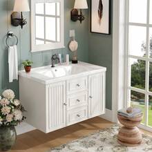 Mueble para lavabo, mueble bajo lavabo, mueble de baño con 3 cajones, amplio espacio de almacenamiento, lavabo de pared, mueble de baño con lavabo, verde, 78.5**.8cm - Blanco + Cerámica + MDF + Metal - Ver 9