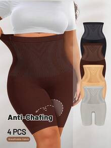 4pcs Women Plus Size Seamless High Waist Shaping Leggings, Tummy Control Slimming Anti-Chafing Daily Wear - Multicolor - View 2