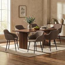Goeurvant Contemporary Vertical-Stripe Upholstered Dining Chairs With Armrests & Metal Legs For Dining Room, Kitchen, Living Room - Set Of 2 / Set Of 4 / Set Of 6--Mocha Brown-Textured Fabric - Mokka - 查看 6