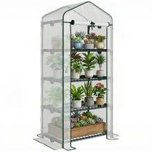 Outsunny Greenhouse With Shelves And Roll-Up Door 70 X 50 X 160 Cm White+Green | Winter-Proof, Plastic Greenhouse, Greenhouse, Tomato House, Tomato Greenhouse, For Tomatoes, Vegetables, Flowers, Plants - White - View 3