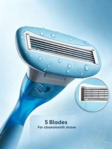1 Razor Holder + 12/24/36 Replacement Blades Women's Manual Shaving Razor, Light Blue Smooth Shaver, Wavy Non-Slip Handle, 5-Layer Stainless Steel Blades Gentle Skin-Friendly Razor, Suitable For Legs, Underarms, Bikini Line, Full Body Hair Removal, Washable Portable Hair Removal Tool, Daily, Travel, Specialized, Women's Gift Choice, Eid Al-Adha / Mother's Day Hot-Selling Reusable Shaving Set - 1 Handle + 24 Replacement Blades - View 2