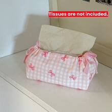 Korean Ins Style Drawstring Tissue Box, Bowknot & Floral Pattern Storage Bag, Decorative Household Atmosphere, Multifunctional Tissue Box For Coffee Table/Dining Table/Car/Office, Simple & Fashionable Home Essential - Multicolor - View 9