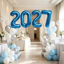 4件組 32英吋 2027數字鋁箔氣球套組，適合婚禮、感恩節、萬聖節、聖誕節、新年、生日派對裝飾 - 藍色32吋20274件套 - 查看 3
