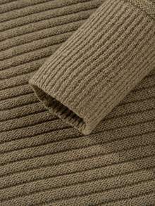 Men's Vertical Striped Textured Knit Hoodie, Loose Fit, Dropped Shoulder, Drawstring Hood, Casual Thick Knit Pullover Top, Autumn/Winter - Brown - View 6