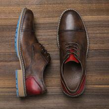 Men's Casual Shoes, Commuting & Outdoor Sports, Anti-Slip & Durable, Classic Derby Shoes, Fashionable Retro Work Boots - Burgundy - View 10