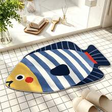 1pc Bathroom Rug, Short Plush Material With Unique Cute Fish Print Pattern, Artistic Contour Design, Place At Shower Doorway, Easy-To-Clean Home Decor Carpet, Enhances Home Experience. Soft Texture, Comfortable Foot Feel, Suitable For Bathroom, Sink Area, Entryway And More - Multicolor - View 2