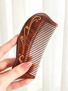 1pc/Portable Anti-Static Sandalwood Comb, New Chinese Style Gold-Painted Auspicious Cloud Pattern Curved Dolphin Handle Round Teeth No Scalp Scratching Scalp Massage Relaxing Hair Care Comb, Birthday Gift Valentine's Day Gift Daily Home Travel All Seasons - Portable Hair Comb - View 7