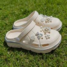 Jifffly Thick Sole Pearl Flower Clogs For Women, Sports Sandals, Camellia DIY Accessories, Closed Toe Slippers, Summer Height-Increasing Outdoor Wear, 2-In-1 Sandals - Apricot - View 9