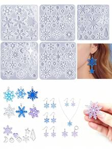 Christmas Silicone Snowflake Mold, Christmas Molds With Hole, Resin Molds, DIY Soft Pottery Clay Drop Glue Decorative Mold, Hand Decorative Art Tools - Snowflake Pendant Mold - View 1