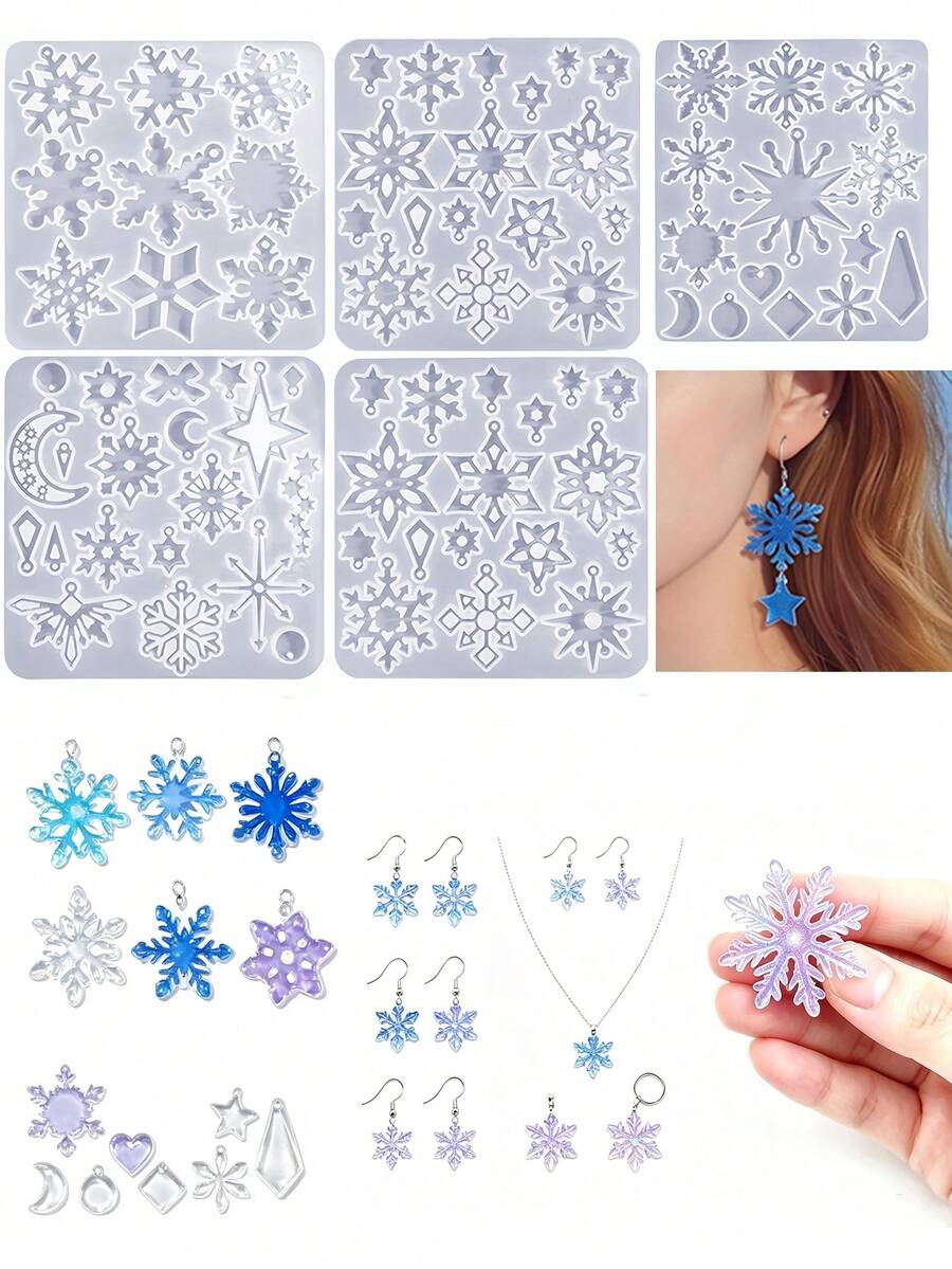 Christmas Silicone Snowflake Mold, Christmas Molds With Hole, Resin Molds, DIY Soft Pottery Clay Drop Glue Decorative Mold, Hand Decorative Art Tools - Snowflake Pendant Mold - View 1