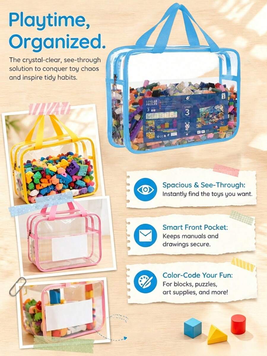 1pc Transparent Toy Storage Bag With Zipper And Label, Clear PVC ...