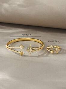 金色六角星手鍊套組，多功能紋理銅材質鑲嵌鋯石，適合日常穿戴、聚會、約會、派對，適合作為禮物 - 金色 - 查看 6