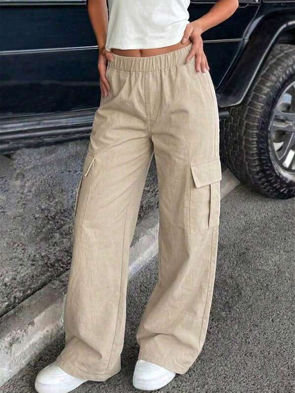 1pc Girls' Teen Street Style Fashion Outdoor Commute Casual American Big Pocket Cargo Pants