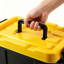 Durable Plastic Storage Box With Lid And Handles, 3 Sizes Available, Stackable For Home Organization, Tools, Office Supplies, And Various Items - Yellow and Black - View 7
