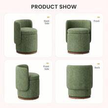 Dressing Chair With Storage Function, 360 ° Rotating Decorative Chair With Backrest, 22L Hidden Storage Dressing Chair, Circular Dressing Stool Without Wheels, Green - Green - View 4
