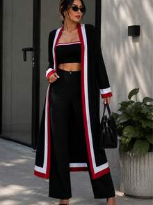 Cardigan Dama Largo Abierto Elegante Casual Oficina Uso Diario Moderna Primavera Verano Ligero Manga Larga  Fashion Versátil - Negro - Ver 2