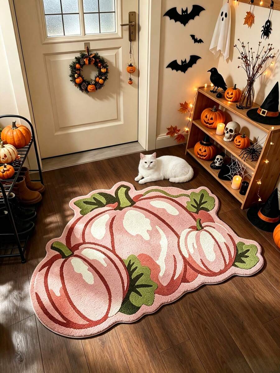 1pc Halloween 3 Pink Pumpkin Shaped Doormat, Welcome Mat, Rug, Floor Mat, Universal Door Mat, Bedroom Carpet, Halloween Rug - Multicolor - View 1