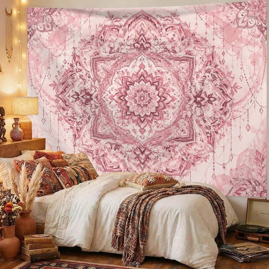 1pc Mandala Bohemian Print Tapestry, Modern Polyester Fiber Square Decorative Wall Hanging For Living Room And Bedroom Decor - Multicolor - View 1