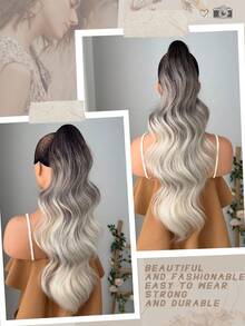 HEYPINK Ombre Colored Claw Ponytail Extension Hair Accessory 24 Inches Long Natural Water Wave Heat-Resistant Fiber Synthetic Ponytail Wig, Suitable For Women's Daily Use - Gray Ombre - View 5