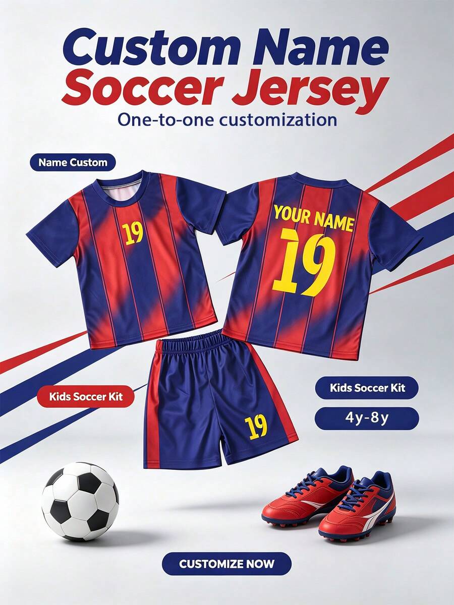 2pcs/Set Seragam Sepak Grup Laki-laki Jersey Klub Nama Dipersonalisasi #19 Merah Lengan Pendek & Celana Pendek Set Perlengkapan Latihan Untuk Bersepeda Lari Luar Ruangan