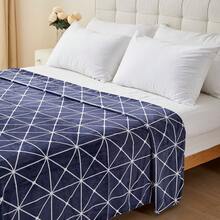Soft Flannel Blanket With White Geometric Line Pattern On Navy Blue, Lightweight Polyester Throw For Bed, Sofa And Camping, Multiple Sizes - Blue - View 7