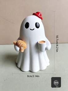 1件咖啡可頌幽靈小雕像，萬聖節氛圍裝飾，療癒風樹脂迷你擺飾，趣味設計，適合書架、桌面、玄關 - 多色 - 查看 4