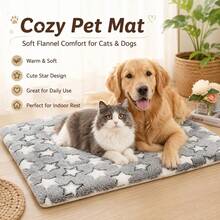 2026 New Style, Ultra Soft Ultra Thick Plush Pet Mat - Star Pattern Flannel Cat & Dog Mat, Non-Slip Bottom, Comfortable & Warm, Machine Washable, Suitable For All Breeds Indoor Comfort, Non-Slip Pet Accessory | Plush Pet Cushion | Durable Polyester Fiber - Light Grey - View 11
