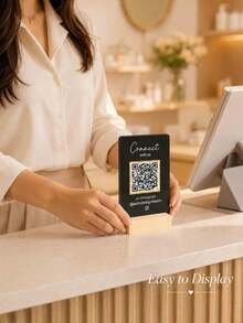 لافتة أعمال مخصصة من الأكريليك برمز QR | وسائل التواصل الاجتماعي، الدفع، Mt3، تدعم تخصيص رمز QR والنص، تشمل قاعدة خشبية ولوحة زخرفية - متعدد الألوان - مشاهدة 6
