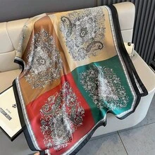 1 قطعة وشاح حريري طويل أنيق وفاخر مطبوع بنقشة زهرية وفسيفساء للنساء، وشاح متعدد الاستخدامات وعصري مناسب للاستخدام اليومي والزينة - متعدد الألوان - مشاهدة 6