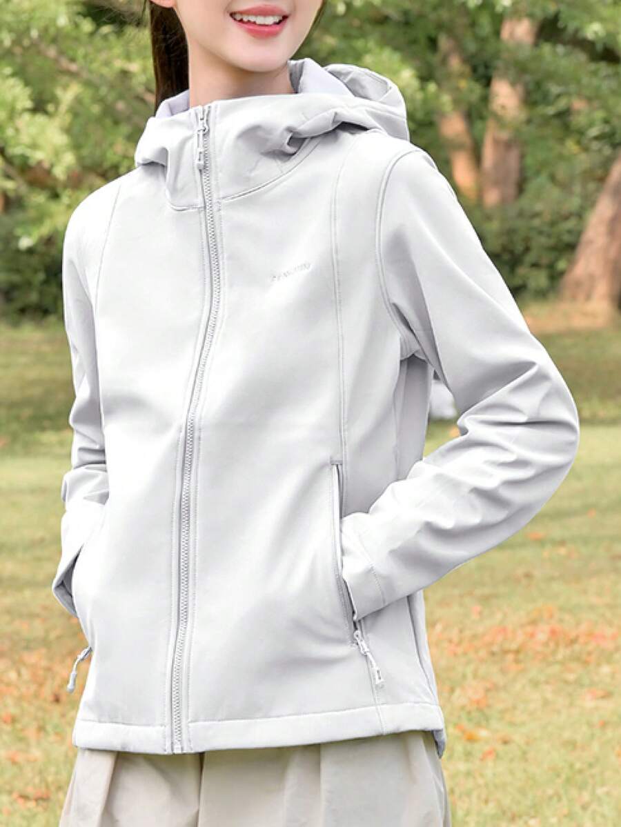 CAMEL CROWN Women's Autumn Outdoor Windproof Slim Fit Softshell Jacket, Triple Protection - Light Frost White - View 1