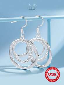 1pc 925 Sterling Silver Multi-Layer Twisted Oval Matte Finish Hoop Earrings (Twisted Ring Effect), Gift Box Suitable For Daily Wear And Holidays - Silver - View 5