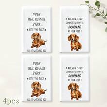 2pcs White Dachshund Funny Text Pattern Kitchen Towels, Modern Minimalist Pet Style Soft Fabric Rectangular Printed Absorbent Hand Towels, Suitable For Kitchen, Baking Area, Pet Home Party, Daily Home Decor 4/6/8pcs Set - Multicolor - View 11