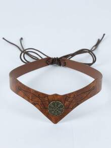 Medieval Elf Cosplay Headband, Vintage Rune PU Leather Forehead Ornament, Halloween Role Play Party Women's Costume Accessory - A - View 4