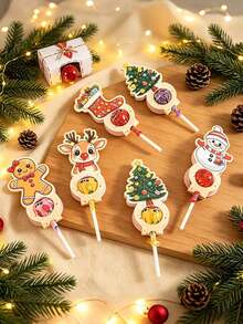 24pcs Cream Christmas Lollipop Cards, Santa Claus Deer Gingerbread Man Printed Lollipop Decoration Cards, Christmas Candy Packaging Supplies, Boy Girl Party Favors, Christmas Candy Paper Packaging, Christmas Party Decoration Gift Cards, 2027 Christmas Home Decor, Halloween Tabletop Decor, Autumn Winter Holiday Decor, Room Decor, Kitchen Decor, Christmas Gift Party Favors, Christmas Gift Packaging Supplies, 2027 New Year Home Holiday Party Decor - Multicolor - View 3