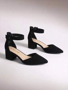 Womens Court Shoes Elastic Ankle Straps - Black - View 3
