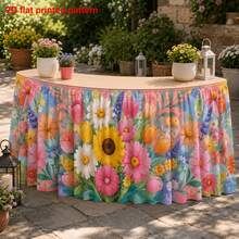 1 Tablecloth Table Skirt Polyester Spring Wildflower Printing Table Skirt Sunflower Daisy Tulip Lavender Mixed Flowers Soft Pastel Background Art Pattern Decoration, Suitable For Garden Dinner, Bridal Shower, Breakfast Party Table Skirt. - 1 - View 3